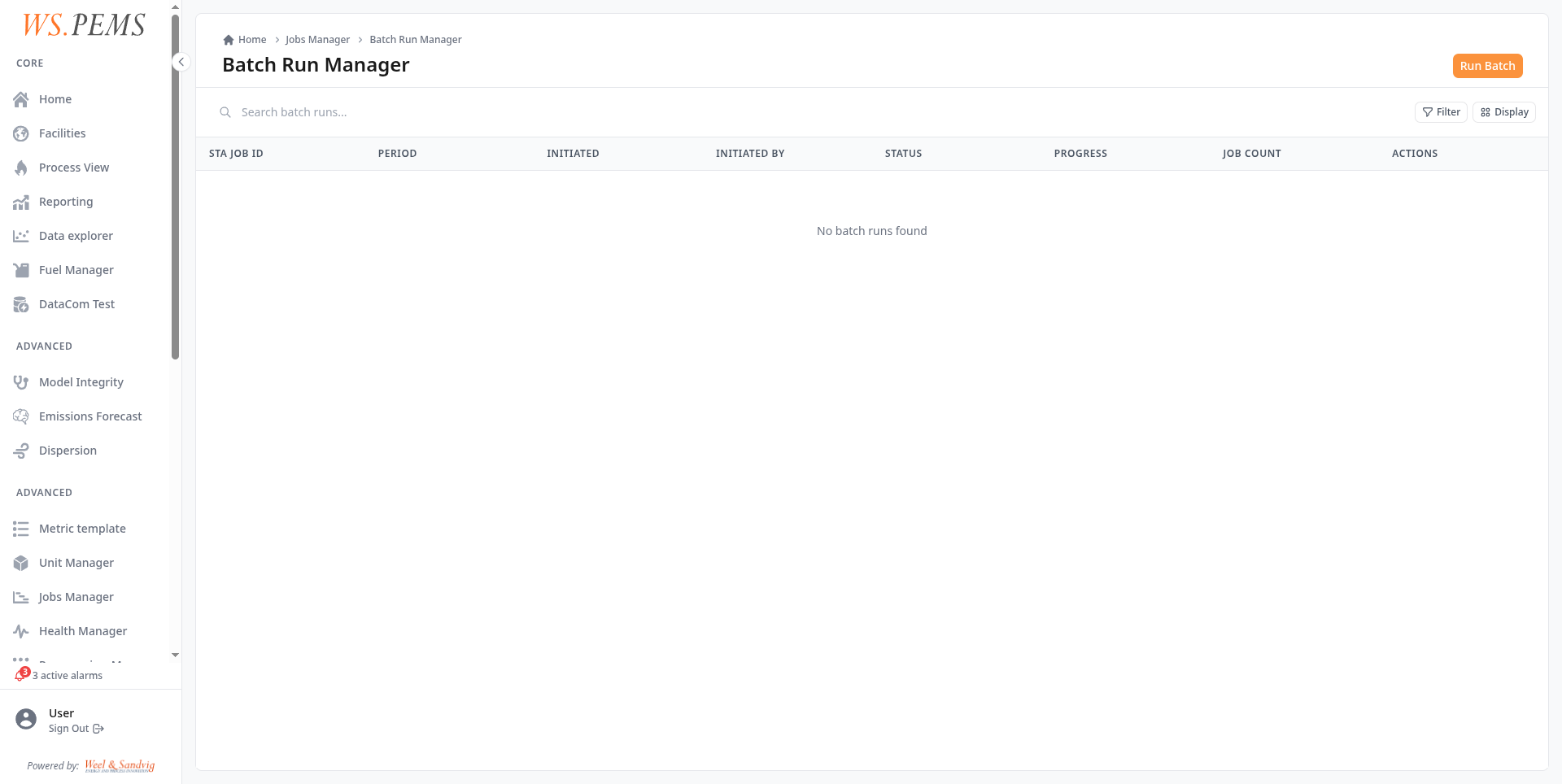 Batch Run Manager list
