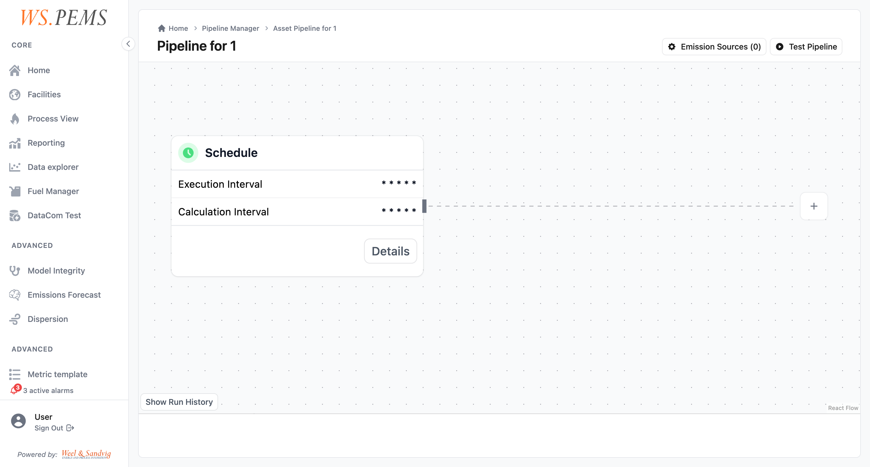 Pipeline detail with run history and step status